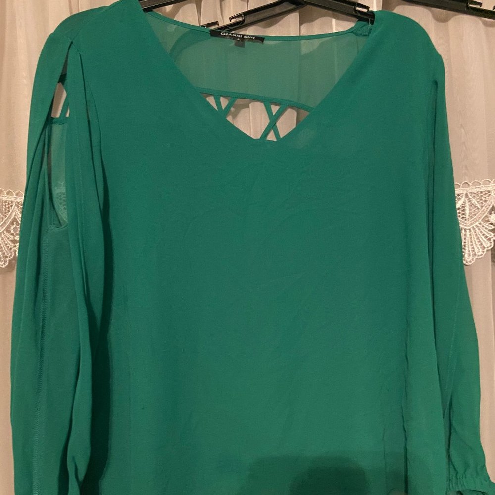 Kelly Green Blouse with Cut-out detail